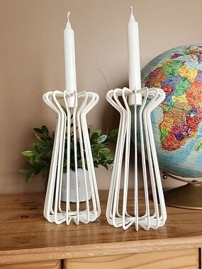 Vintage IKEA TRADIG White Metal Wire Taper  Candle Holder